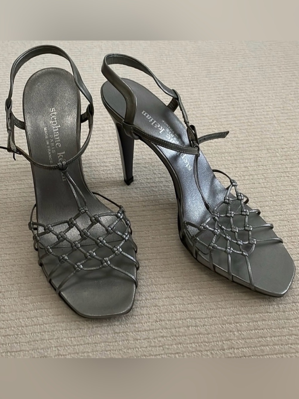 Stephane Kelian Silver High-Heel Sandals with Crisscross Straps